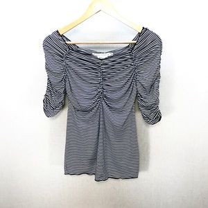 MAX STUDIO Black & White Stripe Quarter Sleeve Top